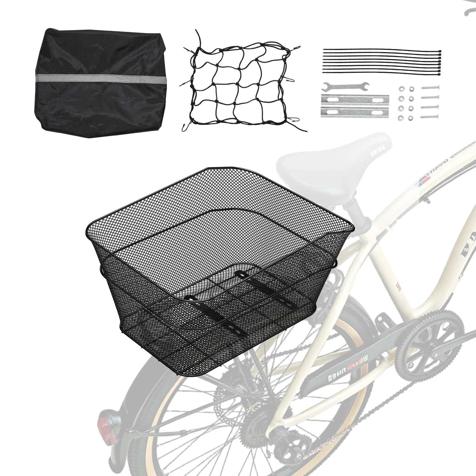Rear Bike Basket with Waterproof Cover – 50 lbs Capacity Rack Mount-Non-foldable 50 lbs / United States
