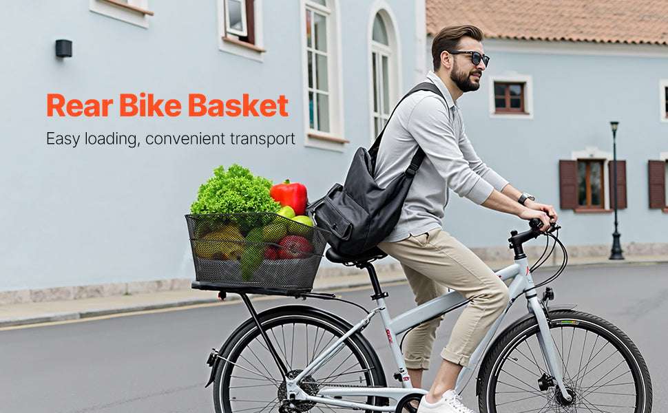 Rear Bike Basket with Waterproof Cover – 50 lbs Capacity Rack Mount-Non-foldable 50 lbs / United States
