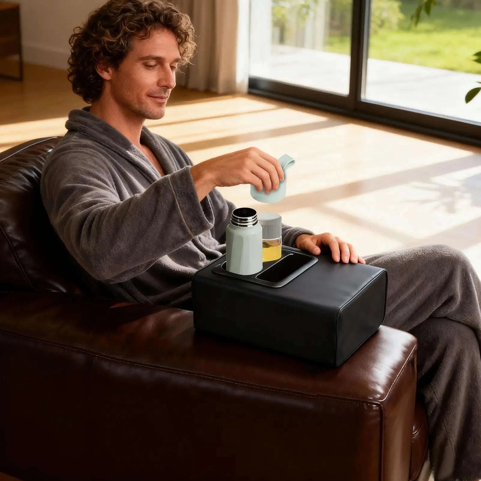 Rear Seat Armrest Booster Pad with Cup Holders and Double Pockets-Black / China Mainland