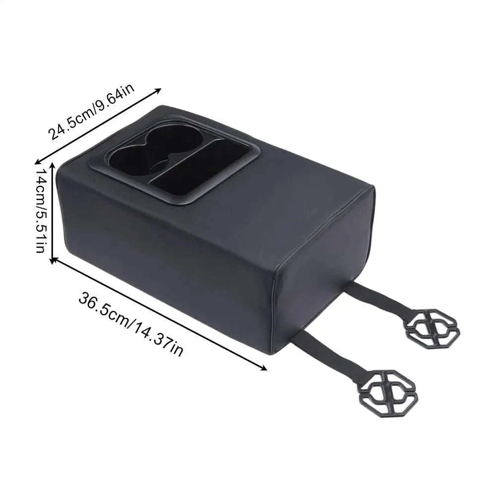 Rear Seat Armrest Booster Pad with Cup Holders and Double Pockets-Black / China Mainland