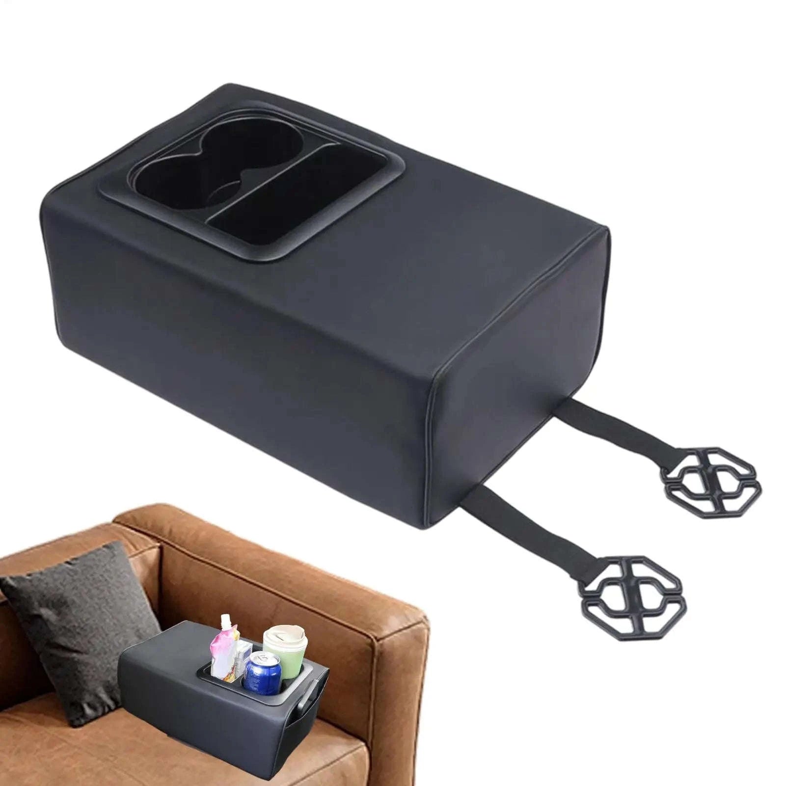 Rear Seat Armrest Booster Pad with Cup Holders and Double Pockets-Black / China Mainland