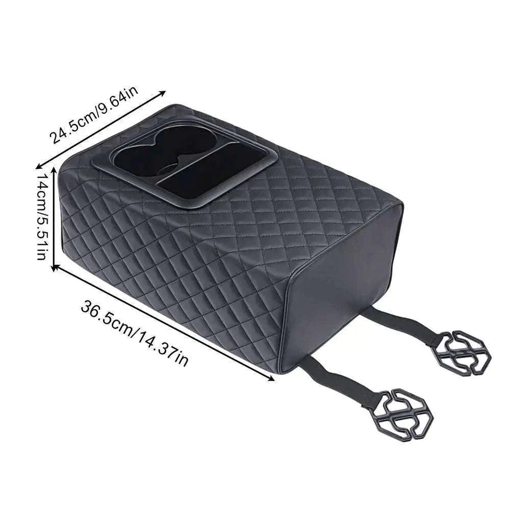 Rear Seat Armrest Booster Pad with Cup Holders and Double Pockets-Black / China Mainland
