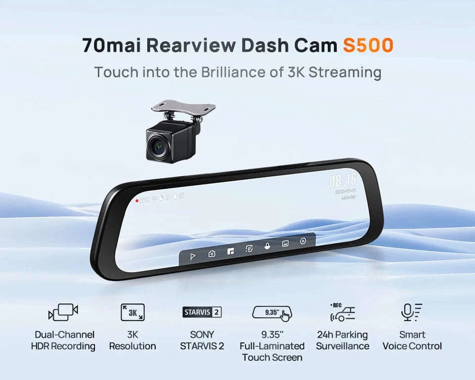Rearview Dash Cam 9.35 Inch Touch Screen 3K Dual-Channel HDR Voice Control Parking Surveillance-S500 Set / Russian Federation / No SD card