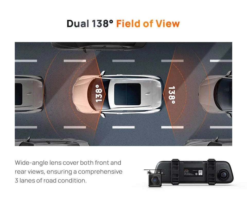 Rearview Dash Cam 9.35 Inch Touch Screen 3K Dual-Channel HDR Voice Control Parking Surveillance-S500 Set / Russian Federation / No SD card