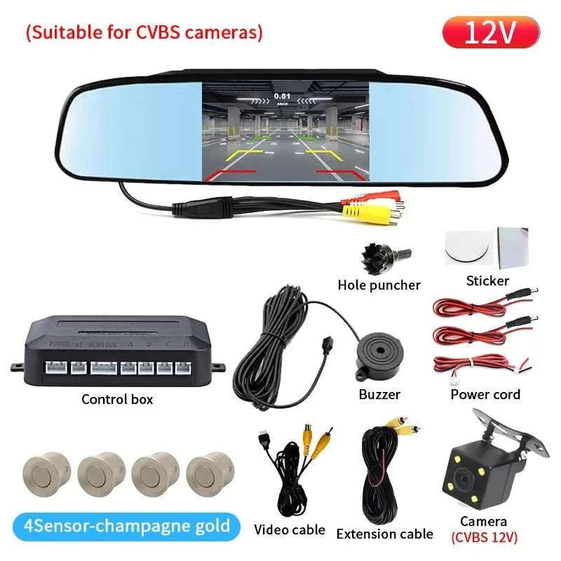 Rearview Mirror Parking Sensor System with 4 Radar Probes-033-078-015E-BE-22mm / China Mainland