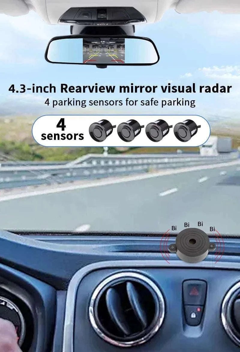 Rearview Mirror Parking Sensor System with 4 Radar Probes-033-078-015E-BE-22mm / China Mainland
