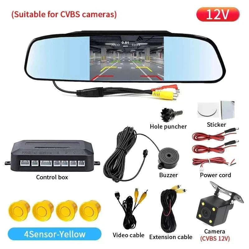 Rearview Mirror Parking Sensor System with 4 Radar Probes-033-078-015E-BE-22mm / China Mainland