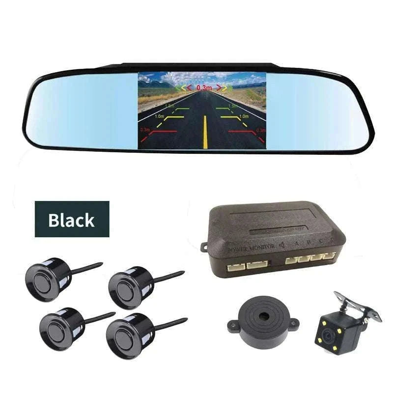 Rearview Mirror Parking Sensor System with 4 Radar Probes-033-078-015E-BE-22mm / China Mainland
