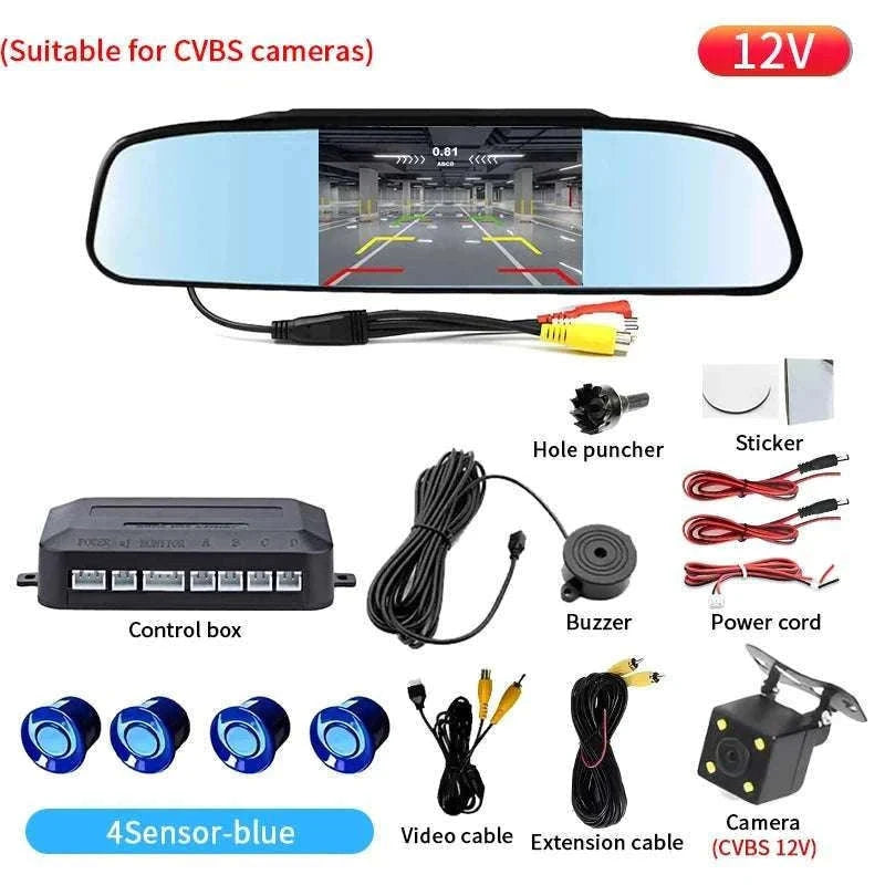 Rearview Mirror Parking Sensor System with 4 Radar Probes-033-078-015E-BE-22mm / China Mainland