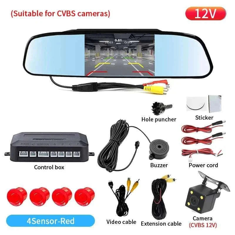 Rearview Mirror Parking Sensor System with 4 Radar Probes-033-078-015E-BE-22mm / China Mainland