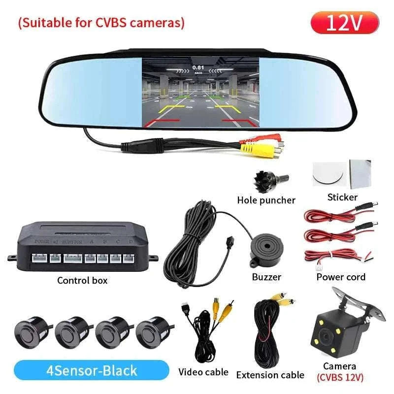 Rearview Mirror Parking Sensor System with 4 Radar Probes-033-078-015E-BE-22mm / China Mainland