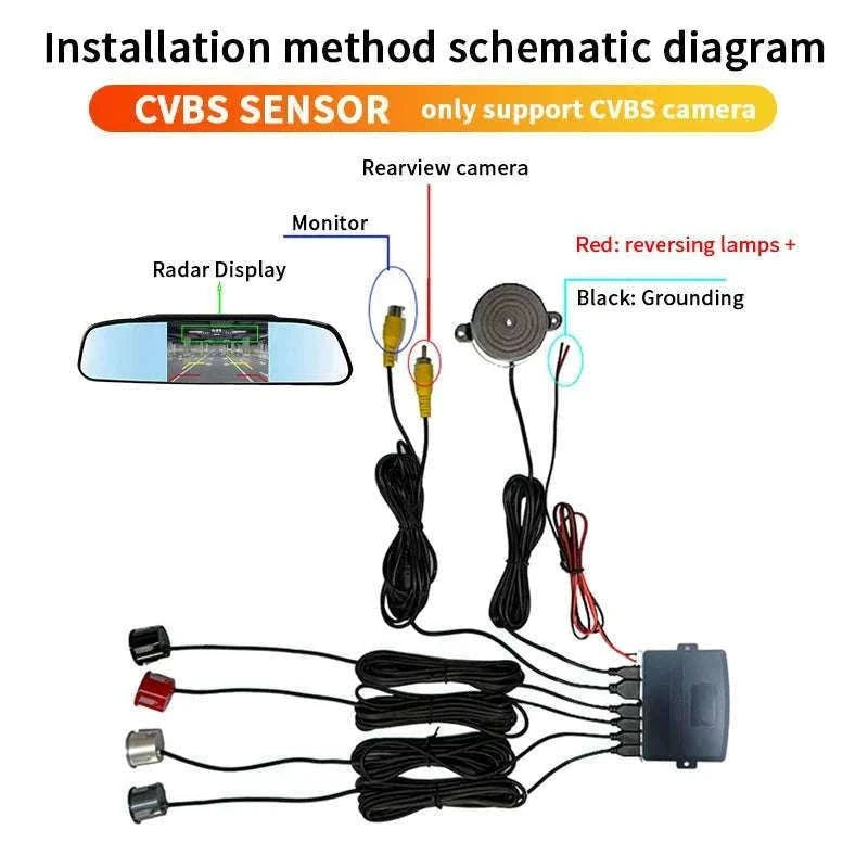 Rearview Mirror Parking Sensor System with 4 Radar Probes-033-078-015E-BE-22mm / China Mainland
