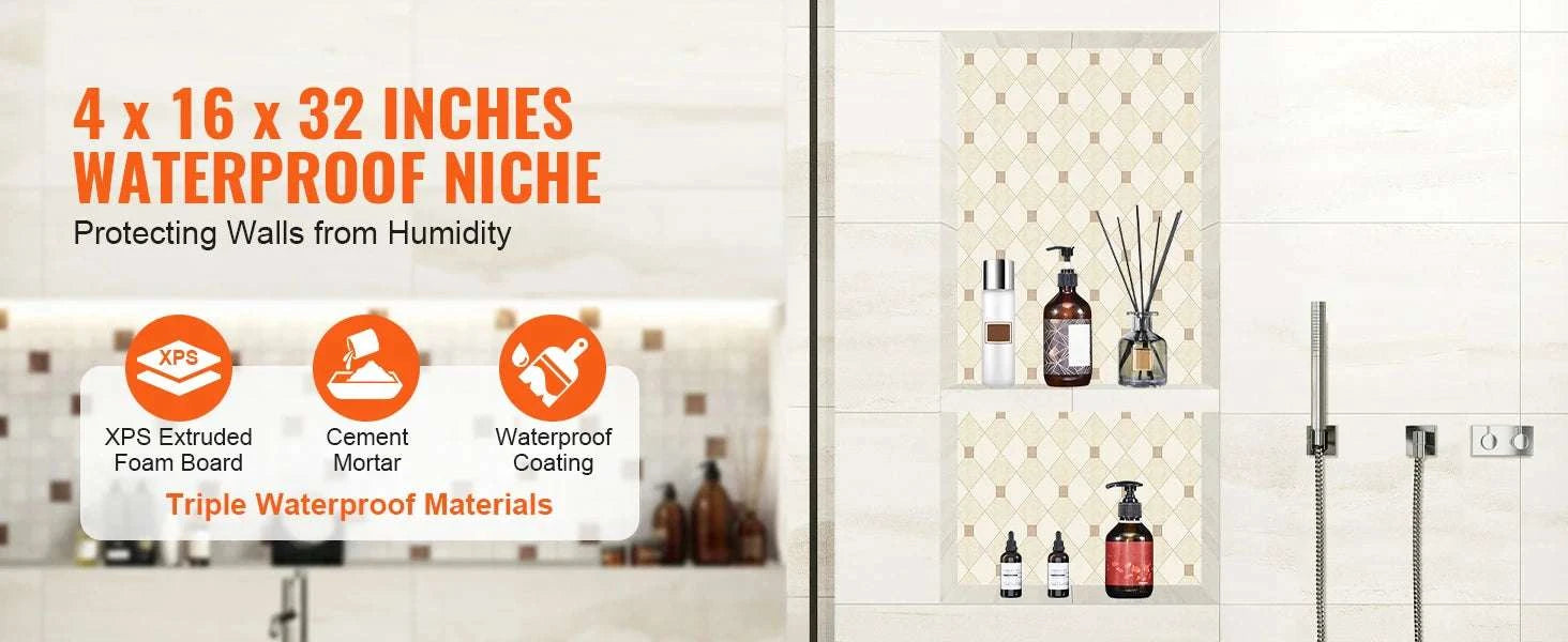Recessed Shower Niche Shelf 16x24 Double Layer Waterproof Storage-16x16in 1Layer / spain