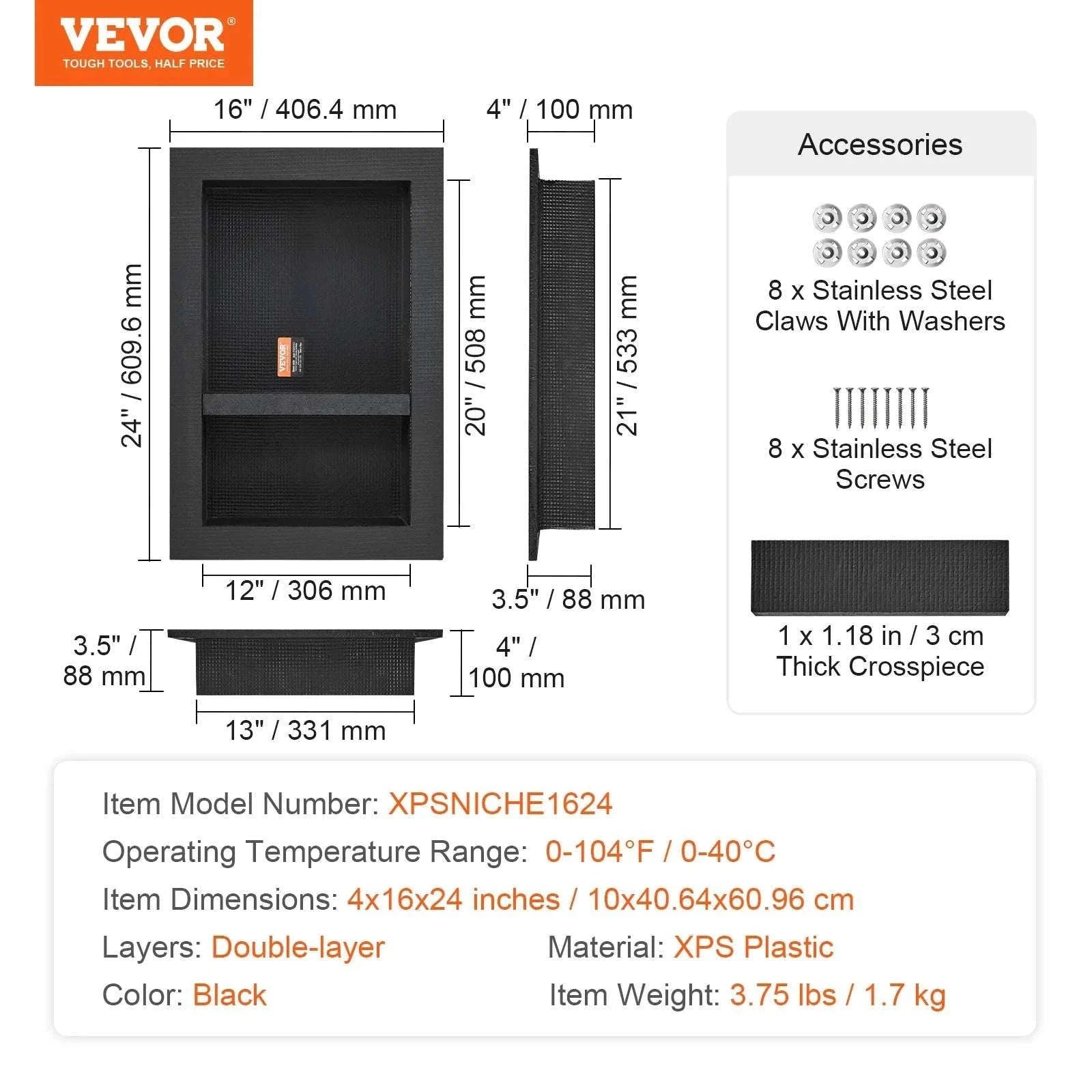 Recessed Shower Niche Shelf 16x24 Double Layer Waterproof Storage-16x24in 2Layers / United States