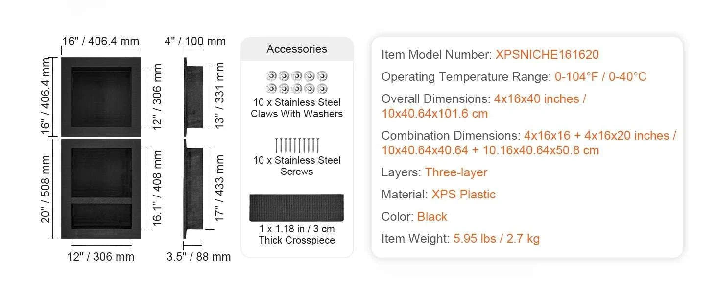 Recessed Shower Niche Shelf 16x24 Double Layer Waterproof Storage-16x24in 2Layers / United States