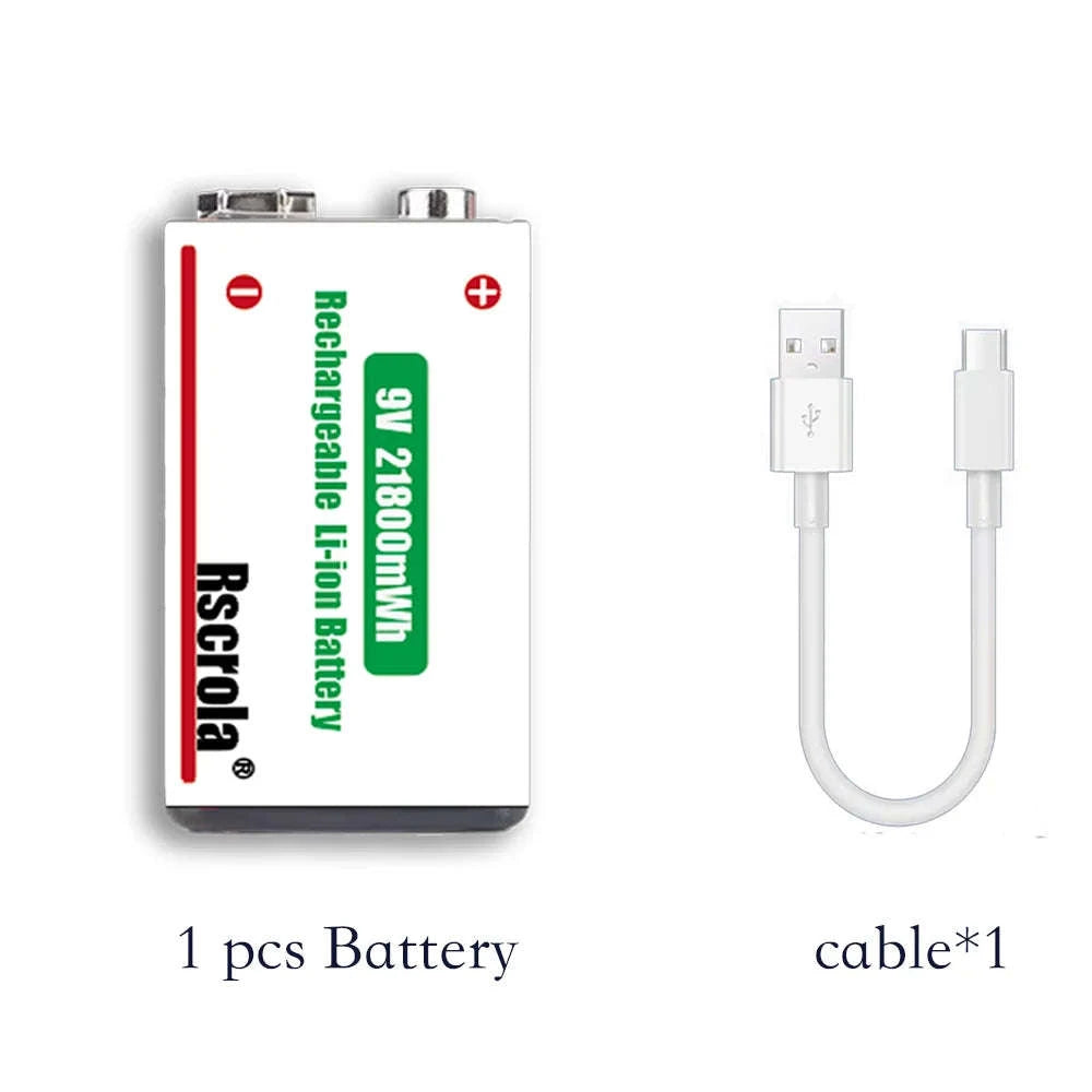 Rechargeable 9V Lithium Battery 21800mWh USB-C Fast Charge-12 pcs 9v Batteries / 9v