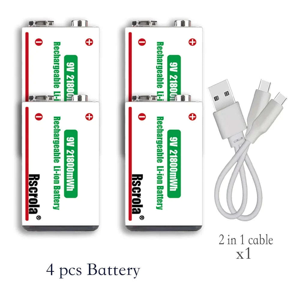 Rechargeable 9V Lithium Battery 21800mWh USB-C Fast Charge-12 pcs 9v Batteries / 9v