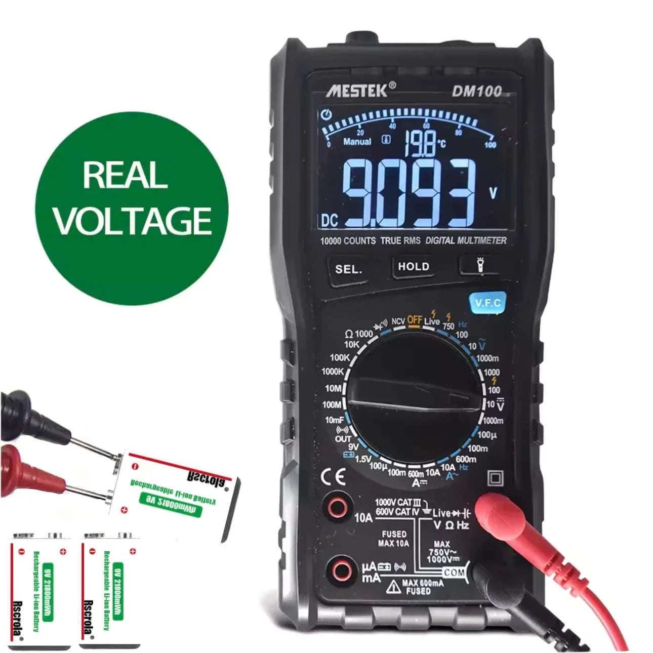 Rechargeable 9V Lithium Battery 21800mWh USB-C Fast Charge-12 pcs 9v Batteries / 9v