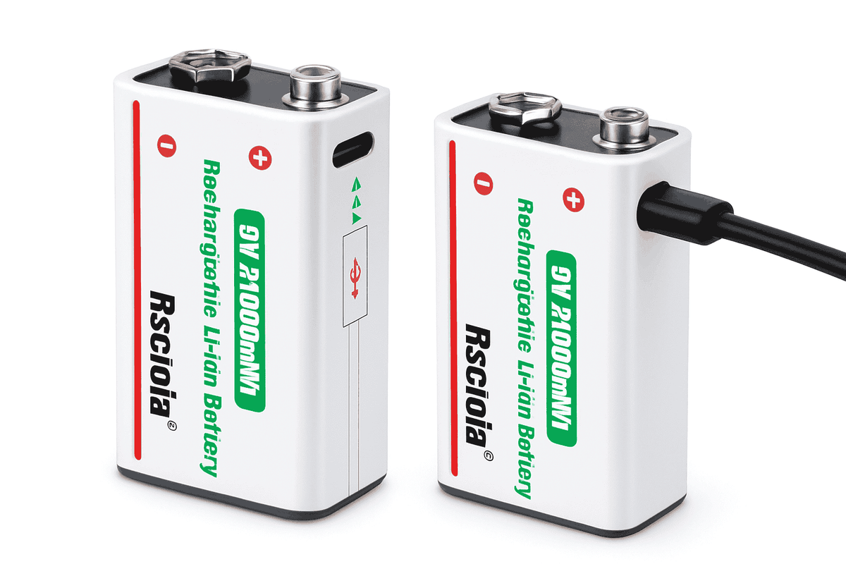 Rechargeable 9V Lithium Battery 21800mWh USB-C Fast Charge-12 pcs 9v Batteries / 9v