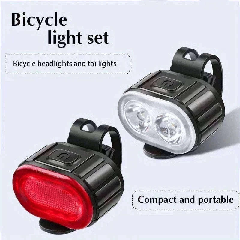 Rechargeable Bike Light Set Front & Rear LED Lights USB-C-Bike white Headlight