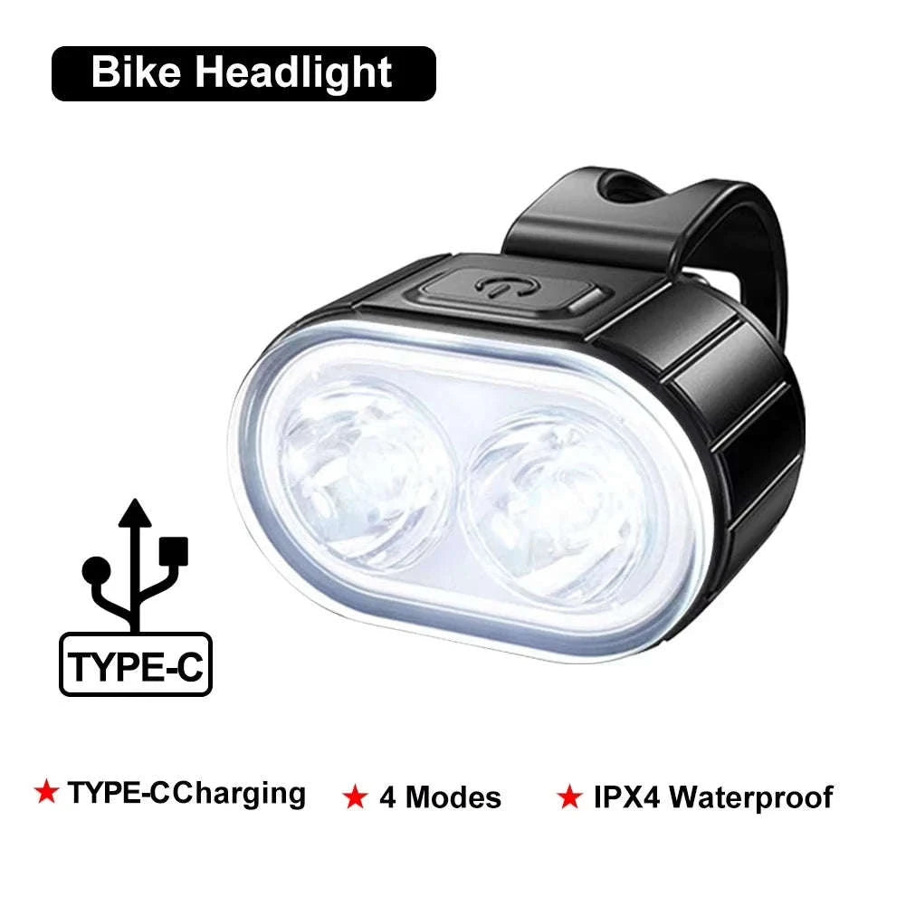 Rechargeable Bike Light Set Front & Rear LED Lights USB-C-Bike white Headlight