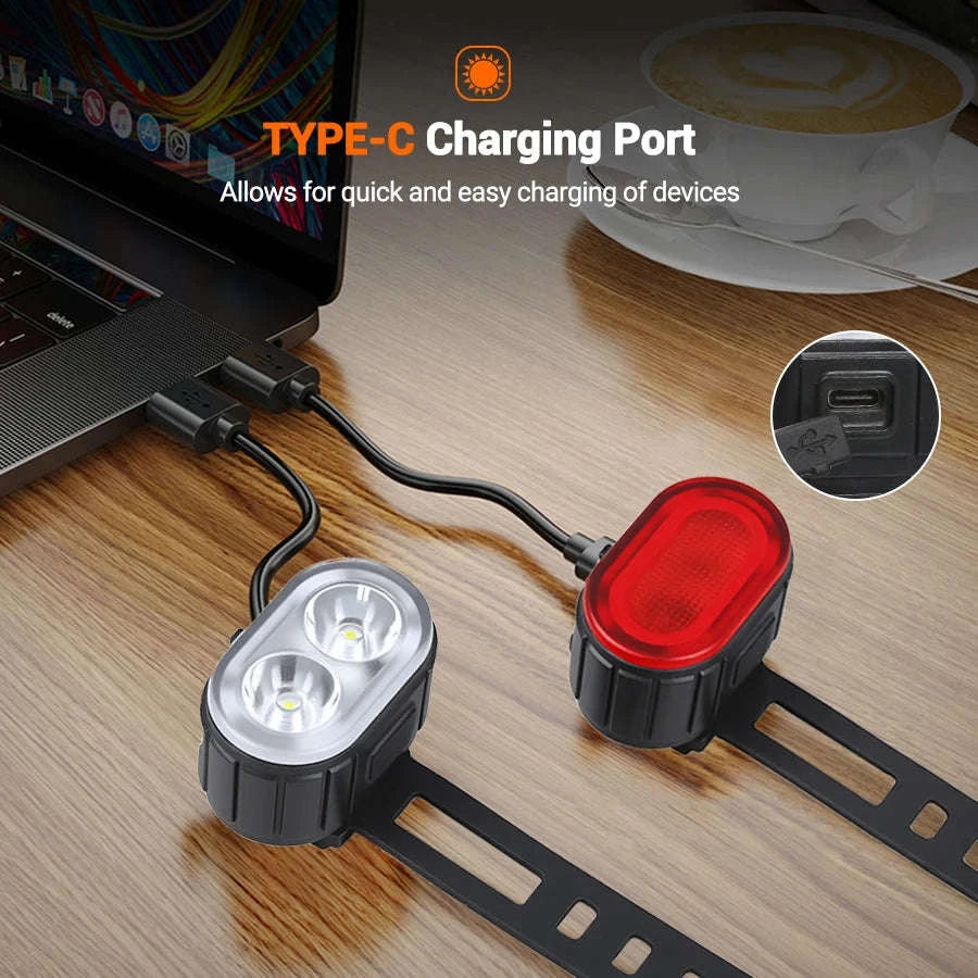 Rechargeable Bike Light Set Front & Rear LED Lights USB-C-Bike white Headlight