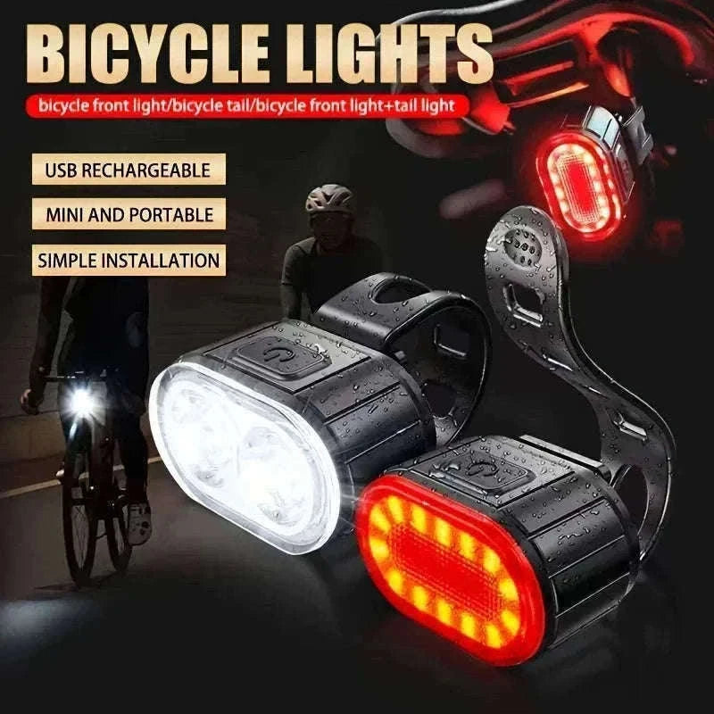 Rechargeable Bike Light Set Front & Rear LED Lights USB-C-Bike white Headlight
