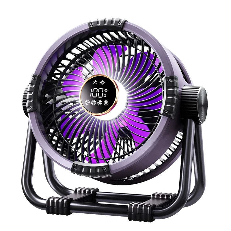 Rechargeable Camping Fan with Light and Hanging Hook-Orange