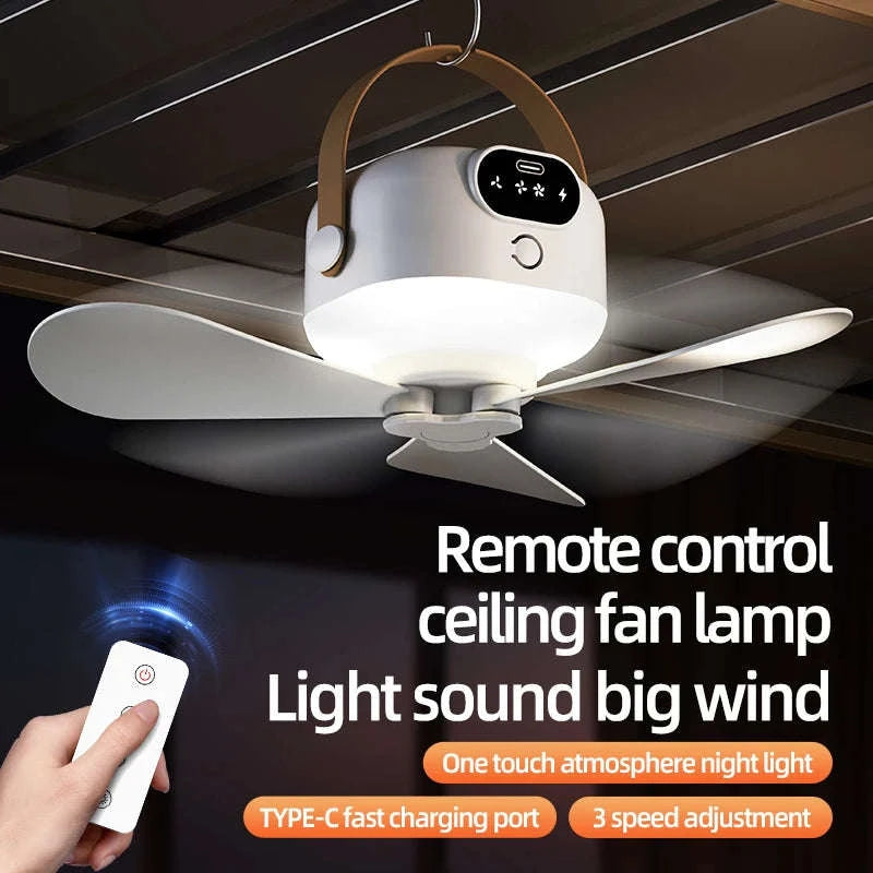 Rechargeable Ceiling Camping Fan with Remote Light for Small Spaces-Charging Model-White / China Mainland