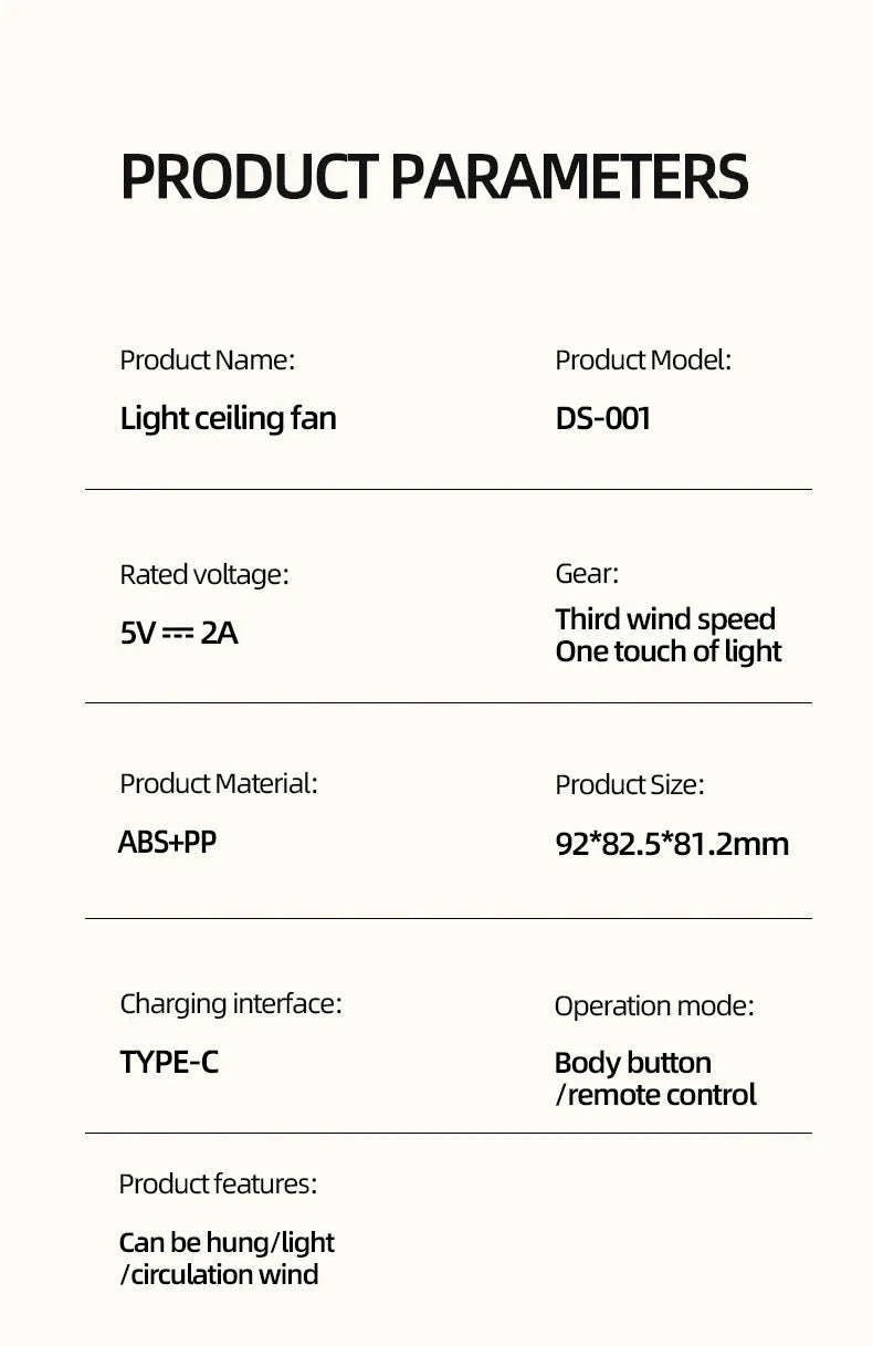 Rechargeable Ceiling Camping Fan with Remote Light for Small Spaces-Charging Model-White / China Mainland