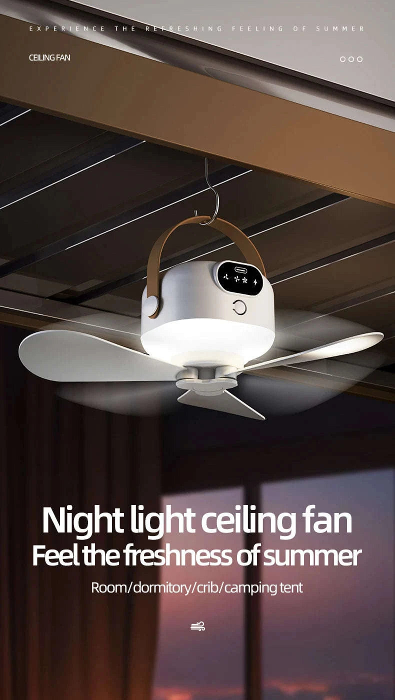 Rechargeable Ceiling Camping Fan with Remote Light for Small Spaces-Charging Model-White / China Mainland