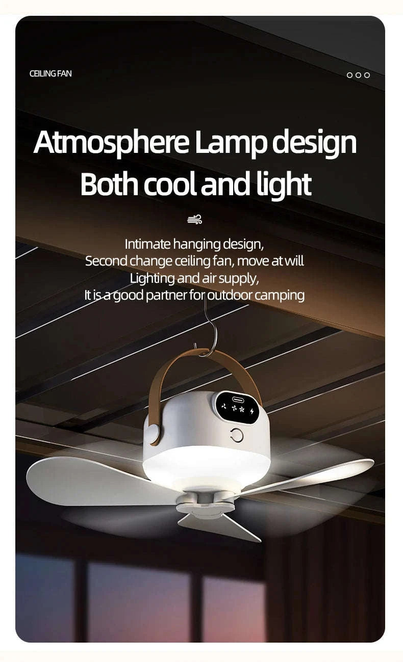 Rechargeable Ceiling Camping Fan with Remote Light for Small Spaces-Charging Model-White / China Mainland