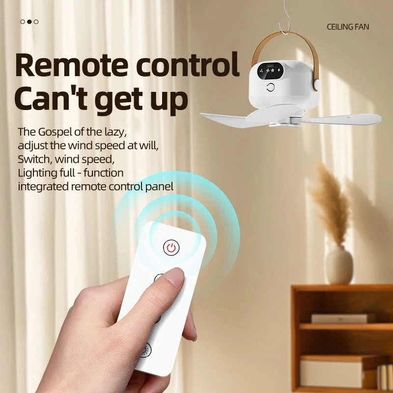 Rechargeable Ceiling Camping Fan with Remote Light for Small Spaces-Charging Model-White / China Mainland