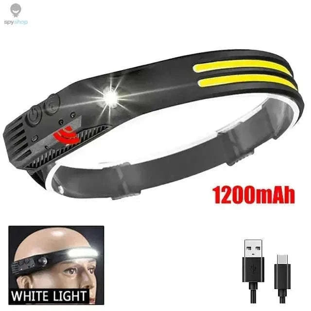 Rechargeable COB LED Headlamp with Motion Sensor-3-White 2PCS