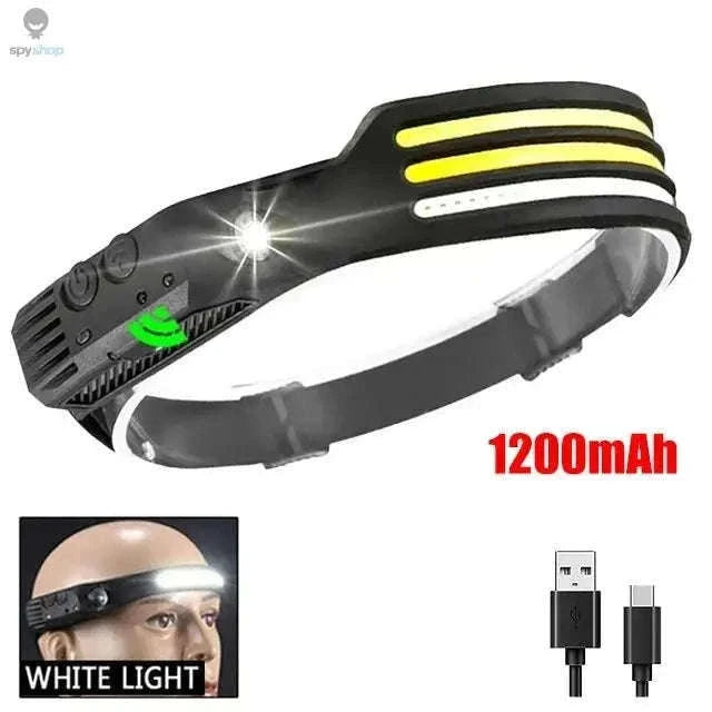 Rechargeable COB LED Headlamp with Motion Sensor-3-White 2PCS