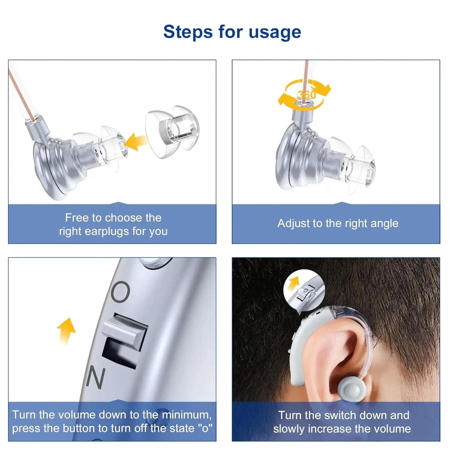 Rechargeable Digital Hearing Aid with Adjustable Tone for Clearer Hearing-BLUE 1 PCS