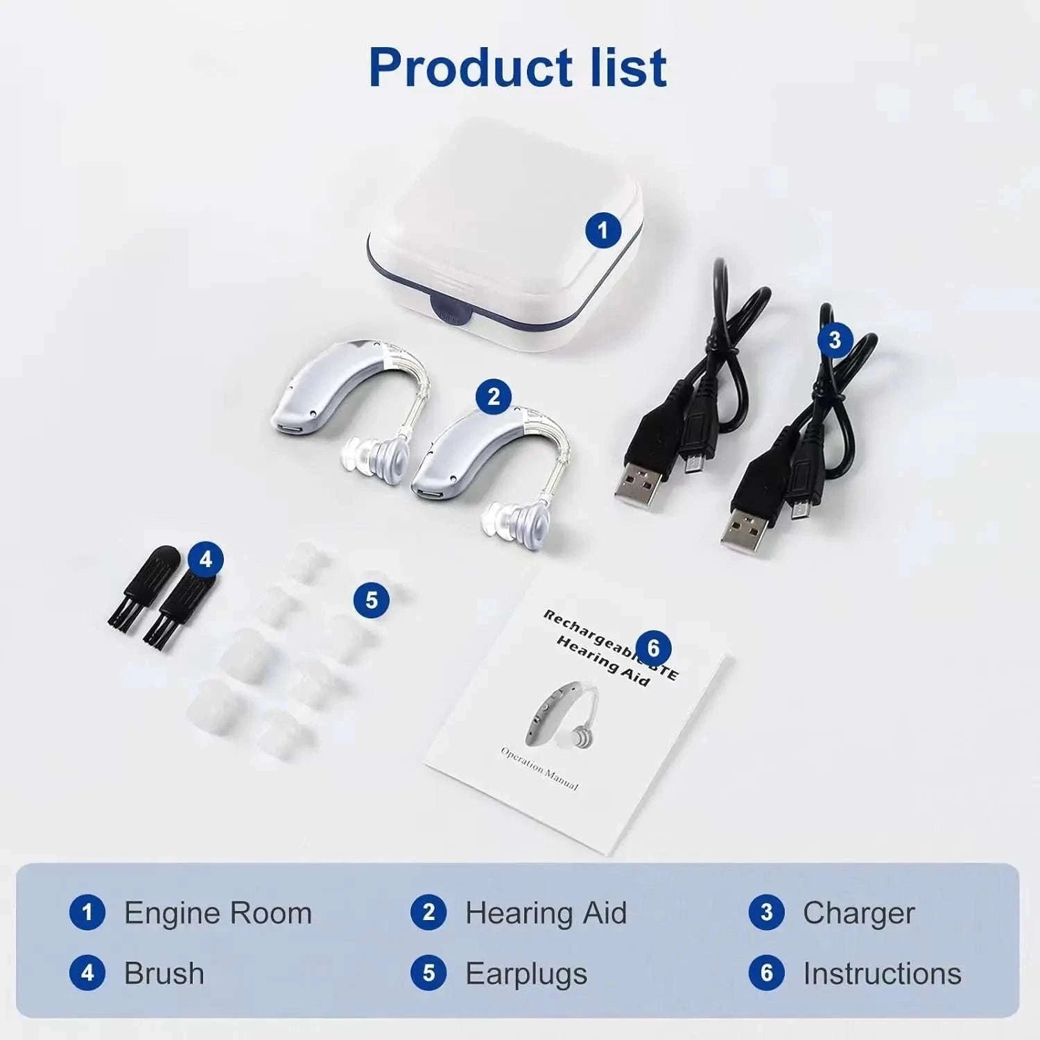 Rechargeable Digital Hearing Aid with Adjustable Tone-SILVER 2 PCS