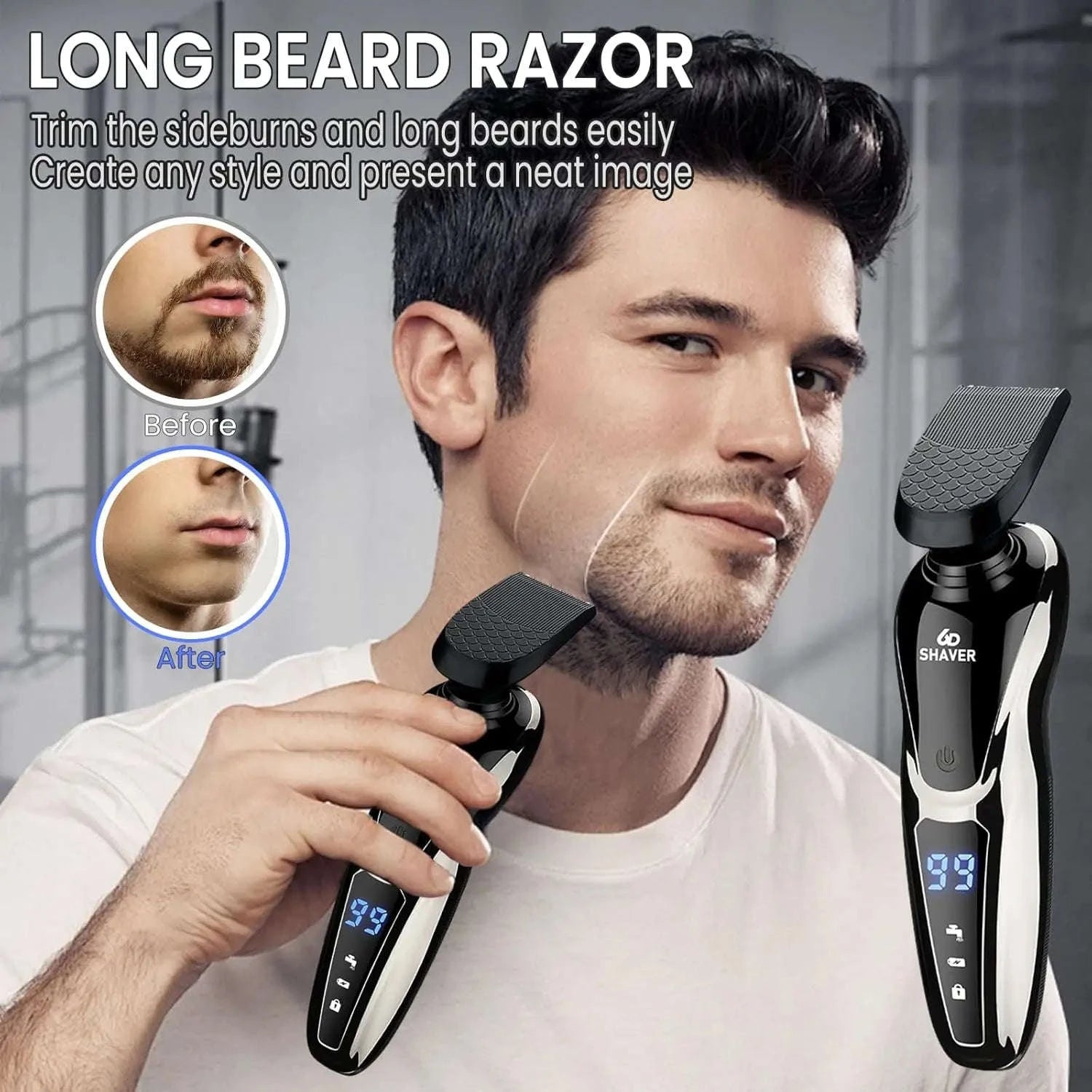 Rechargeable Electric Shaver 3-in-1 Grooming Kit with Nose Trimmer-Silver / China Mainland