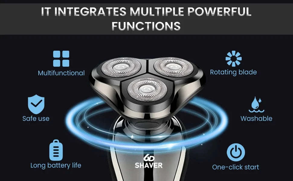 Rechargeable Electric Shaver 3-in-1 Grooming Kit with Nose Trimmer-Silver / China Mainland