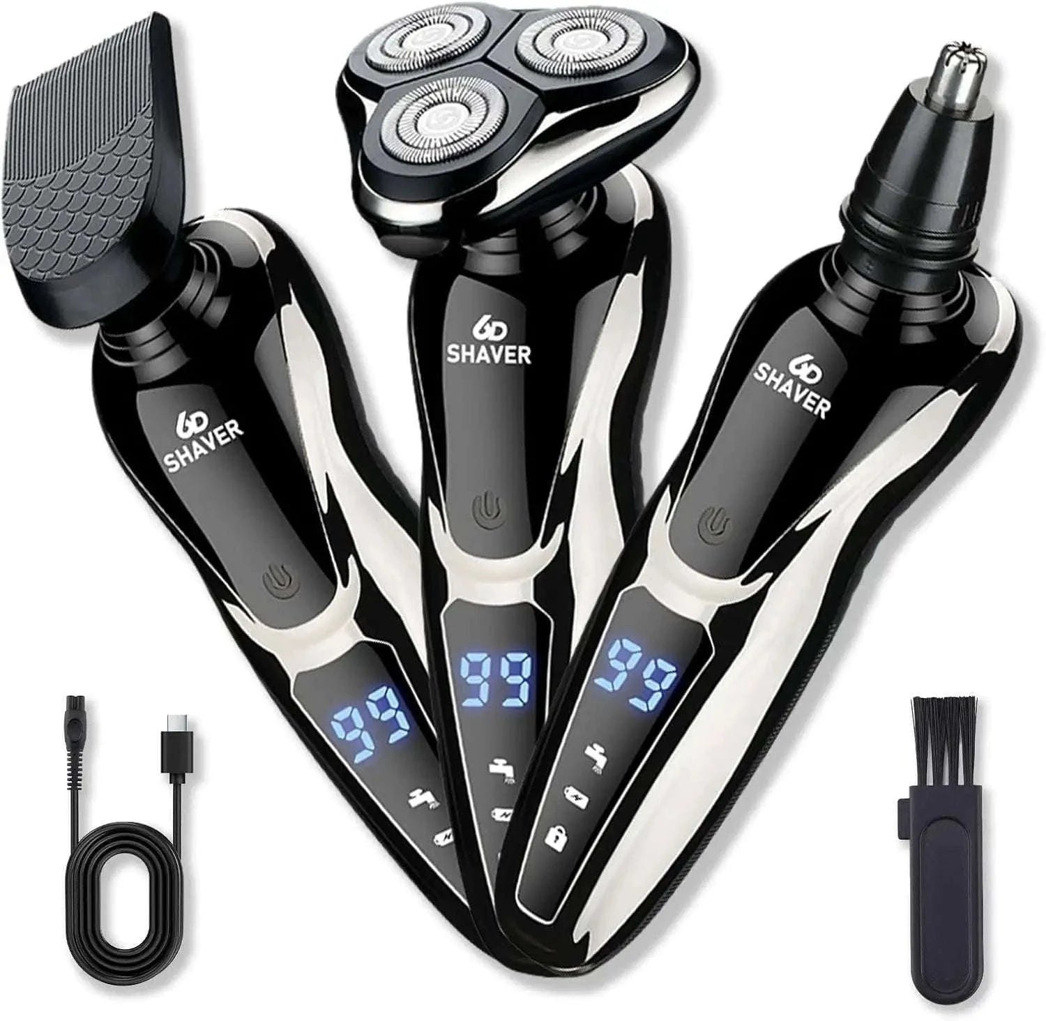 Rechargeable Electric Shaver 3-in-1 Grooming Kit with Nose Trimmer-Silver / China Mainland