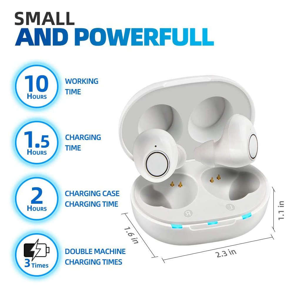 Rechargeable Hearing Amplifier – Clear, Comfortable Sound Support-White / GERMANY