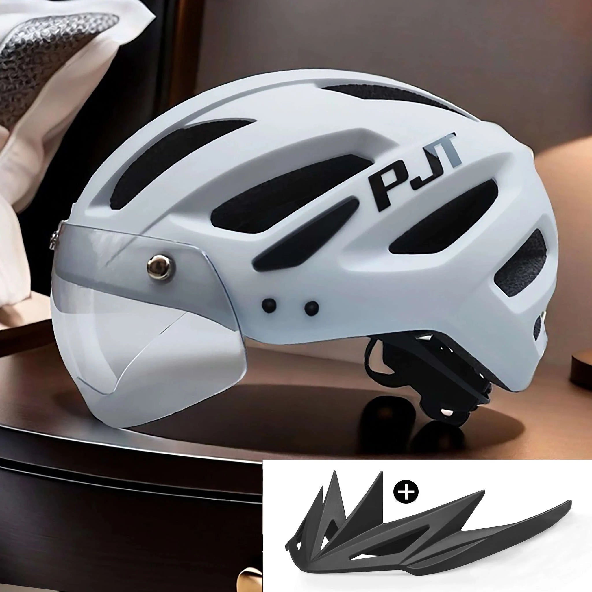 Rechargeable LED Bike Helmet with Sun Visor-P11A-Black-L-HS / CHINA