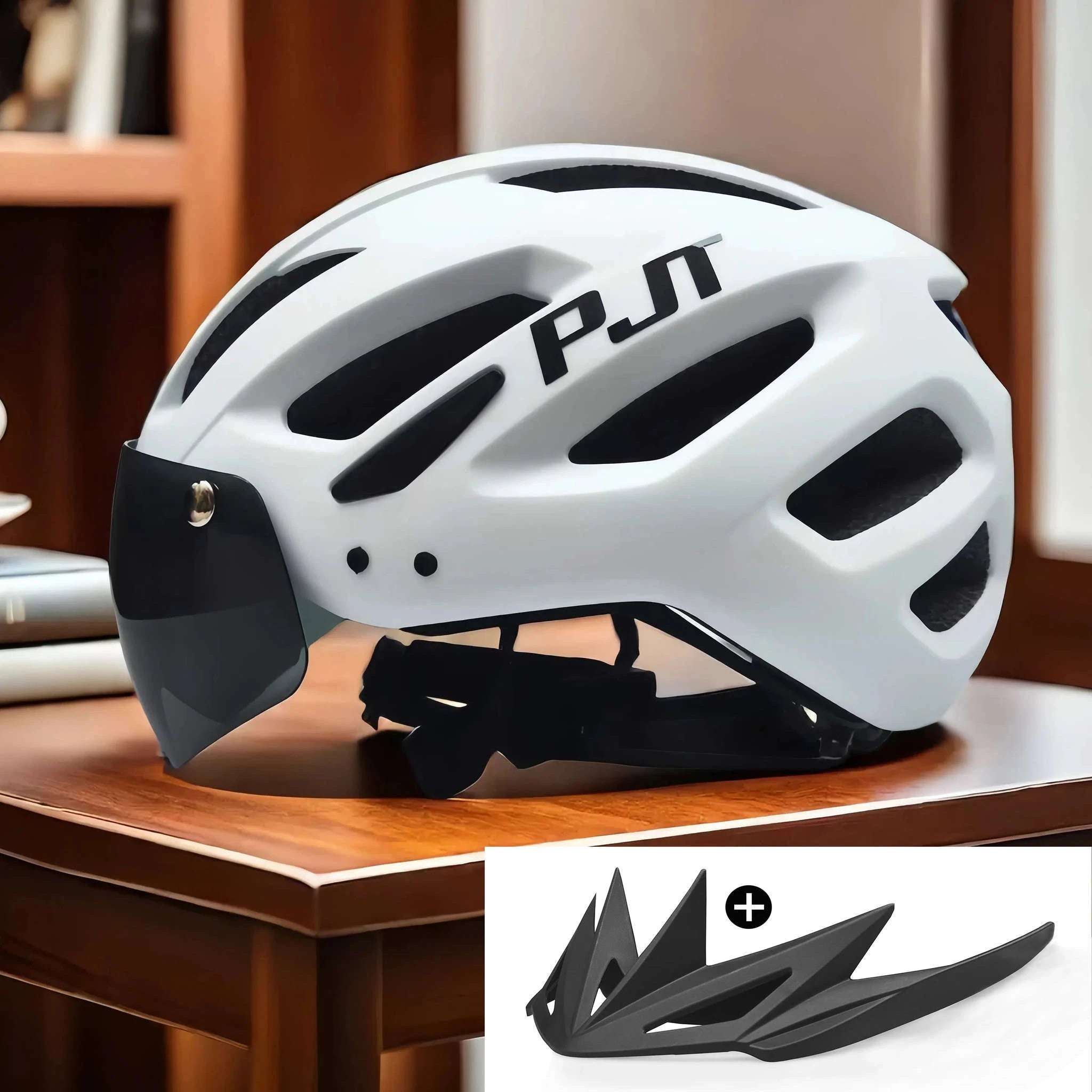 Rechargeable LED Bike Helmet with Sun Visor-P11A-Black-L-HS / CHINA