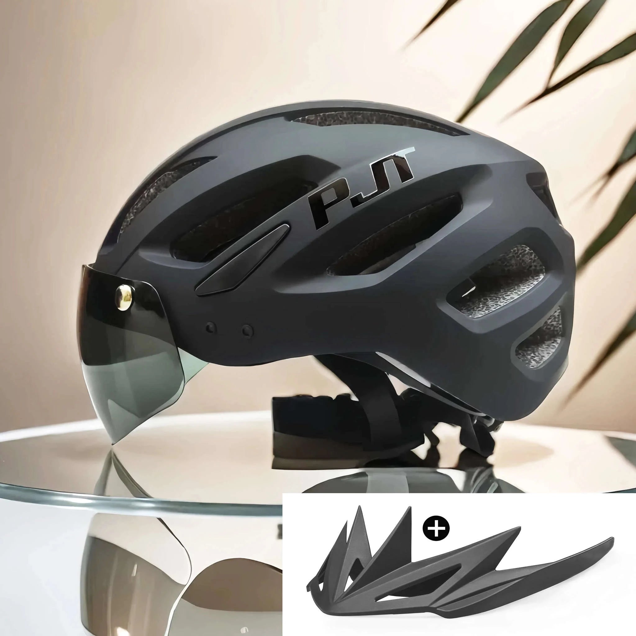 Rechargeable LED Bike Helmet with Sun Visor-P11A-Black-L-HS / CHINA