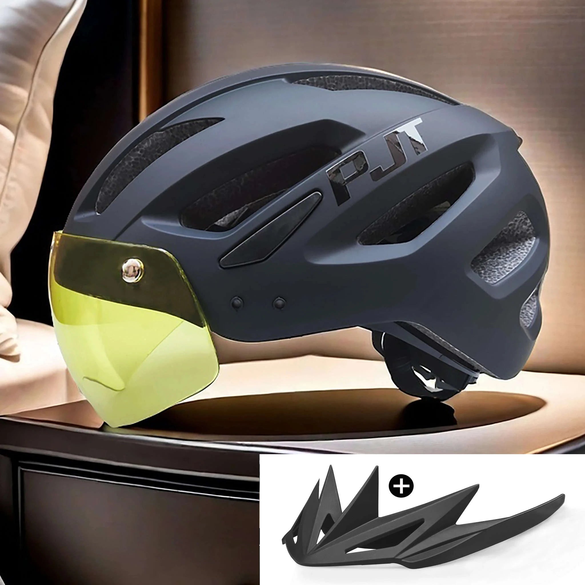 Rechargeable LED Bike Helmet with Sun Visor-P11A-Black-L-HS / CHINA