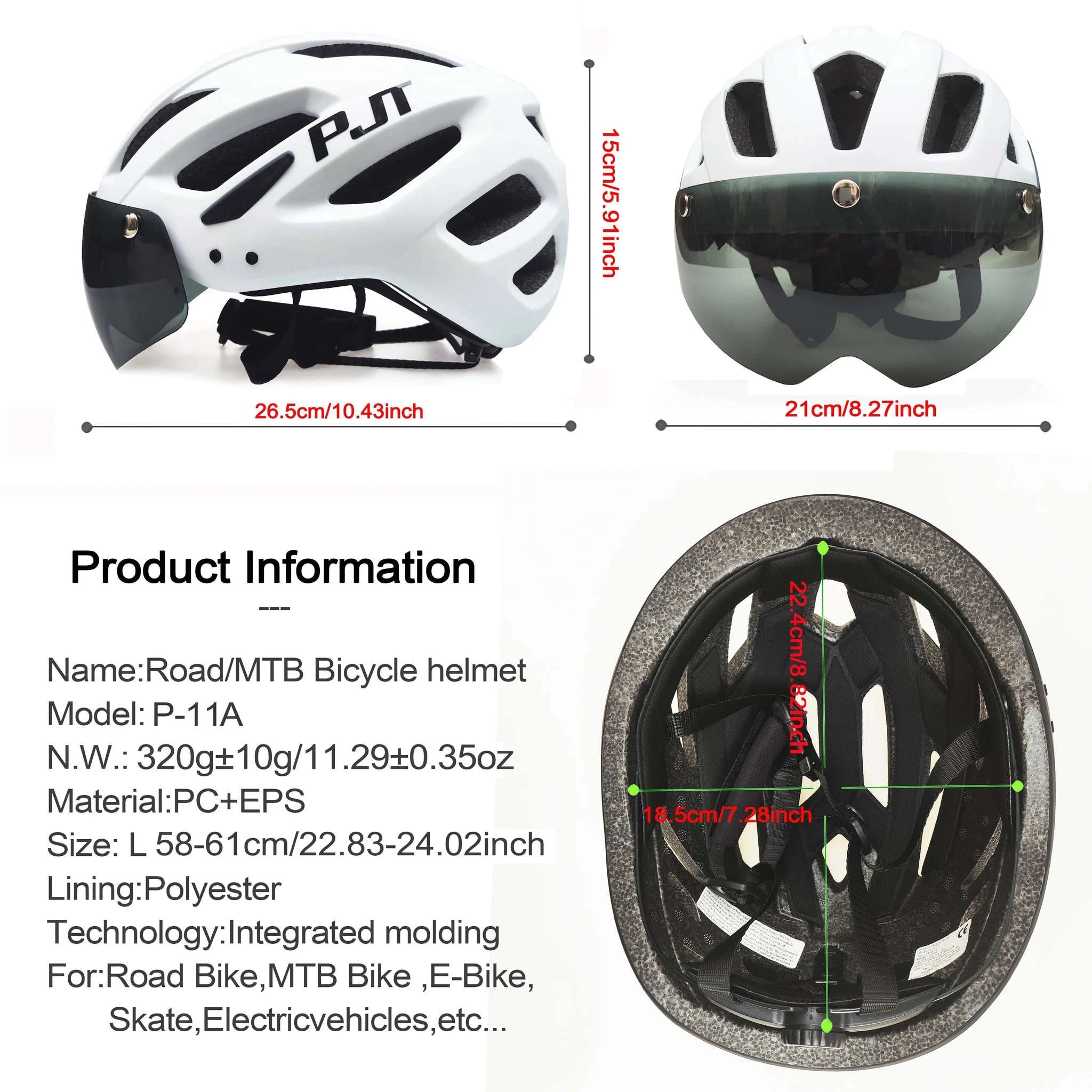 Rechargeable LED Bike Helmet with Sun Visor-P11A-Black-L-HS / CHINA