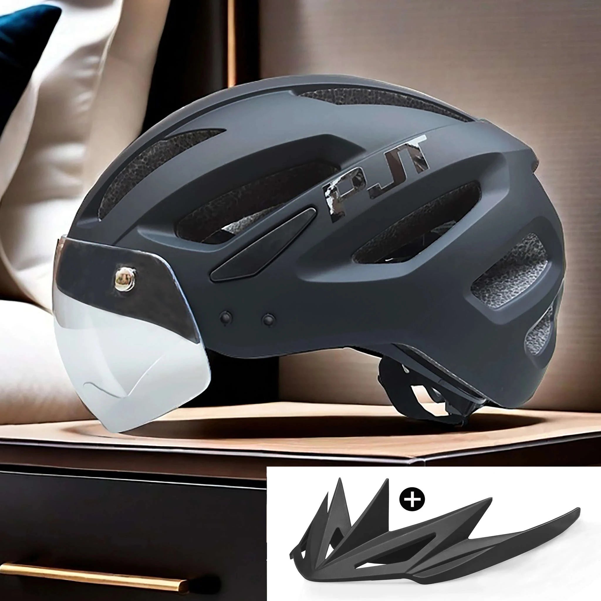 Rechargeable LED Bike Helmet with Sun Visor-P11A-Black-L-HS / CHINA
