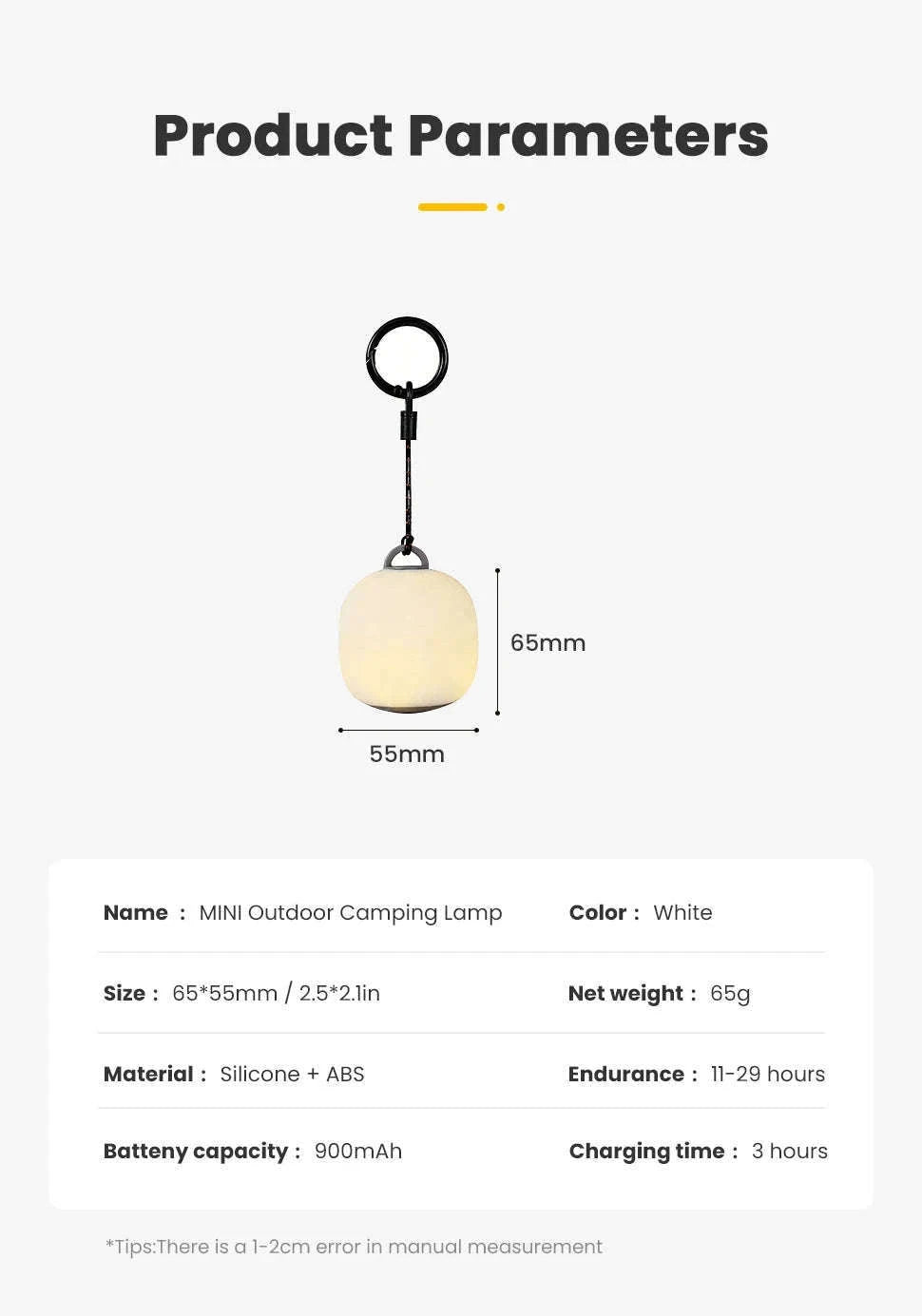 Rechargeable LED Camping Lantern for Hiking and Outdoor Use-White
