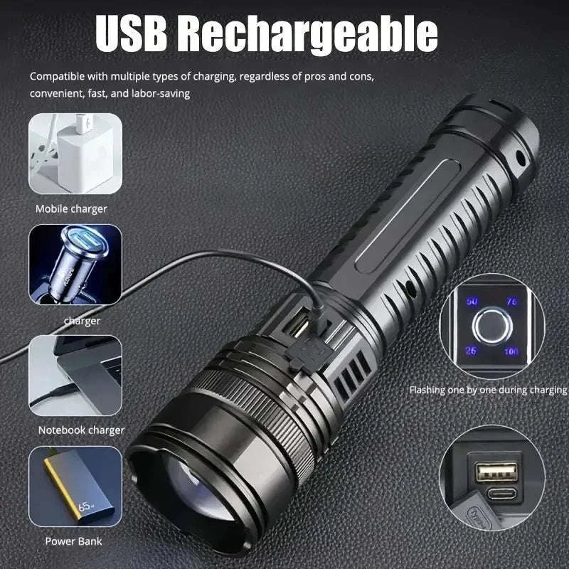 Rechargeable LED Flashlight with 200m Beam & 25000mAh Battery-S33 / United States