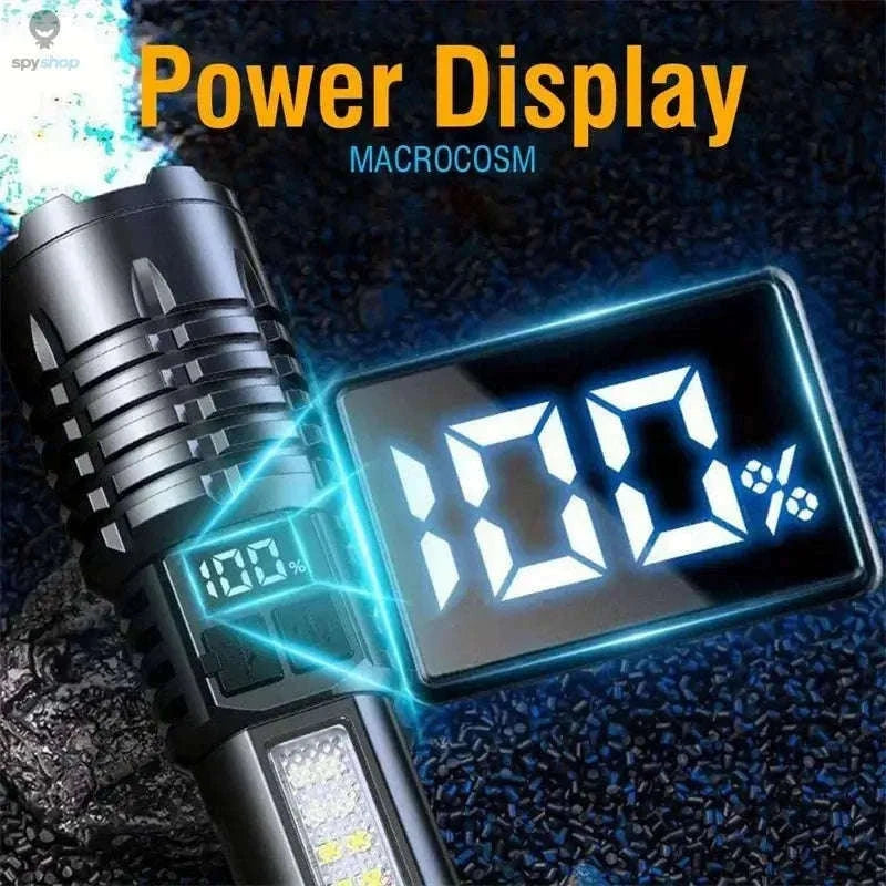 Rechargeable LED Flashlight with COB Side Light and Zoom-Black-1pc-EU plug